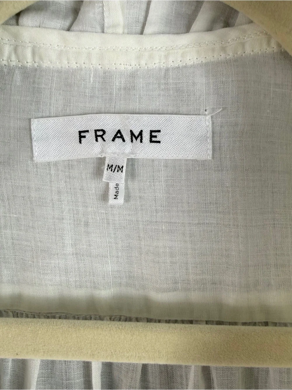 FRAME Ruffled Blouse Lauren White Ramie Gauze Size M Sheer Long Sleeve Top